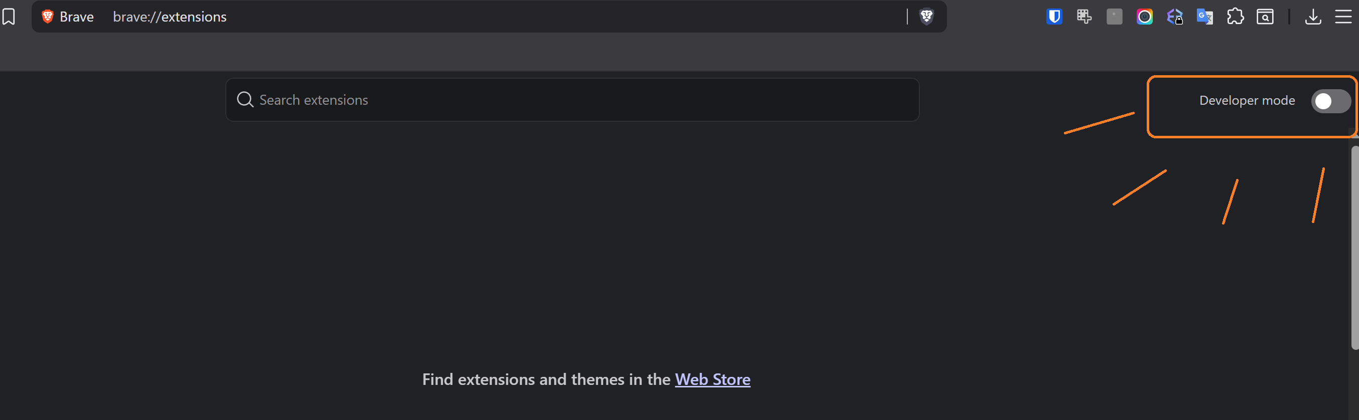Chrome extensions page with Developer mode off